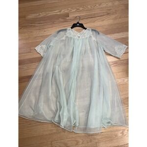 Vintage Van Raalte Double Layer Chiffon LingeriePeignoir Robe Small S Green‎